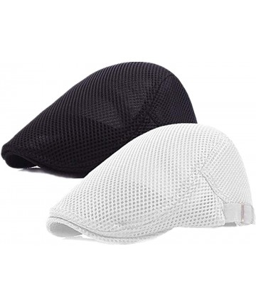 Newsboy Caps Men's Linen Duckbill Ivy Newsboy Hat Scally Flat Cap - A-black/White - C218SHQTEEX $37.29