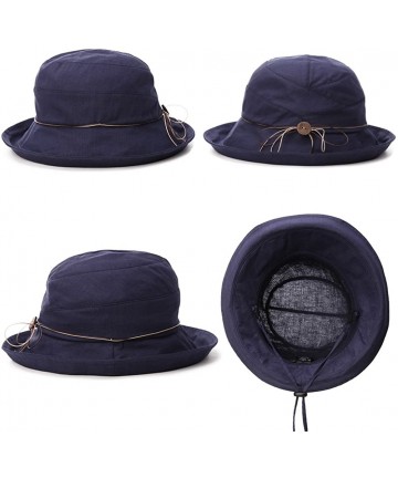 Baseball Caps Womens UPF50 Cotton Packable Sun Hats w/Chin Cord Wide Brim Stylish 54-60CM - 89051_navy - C818E3E38IM $30.00