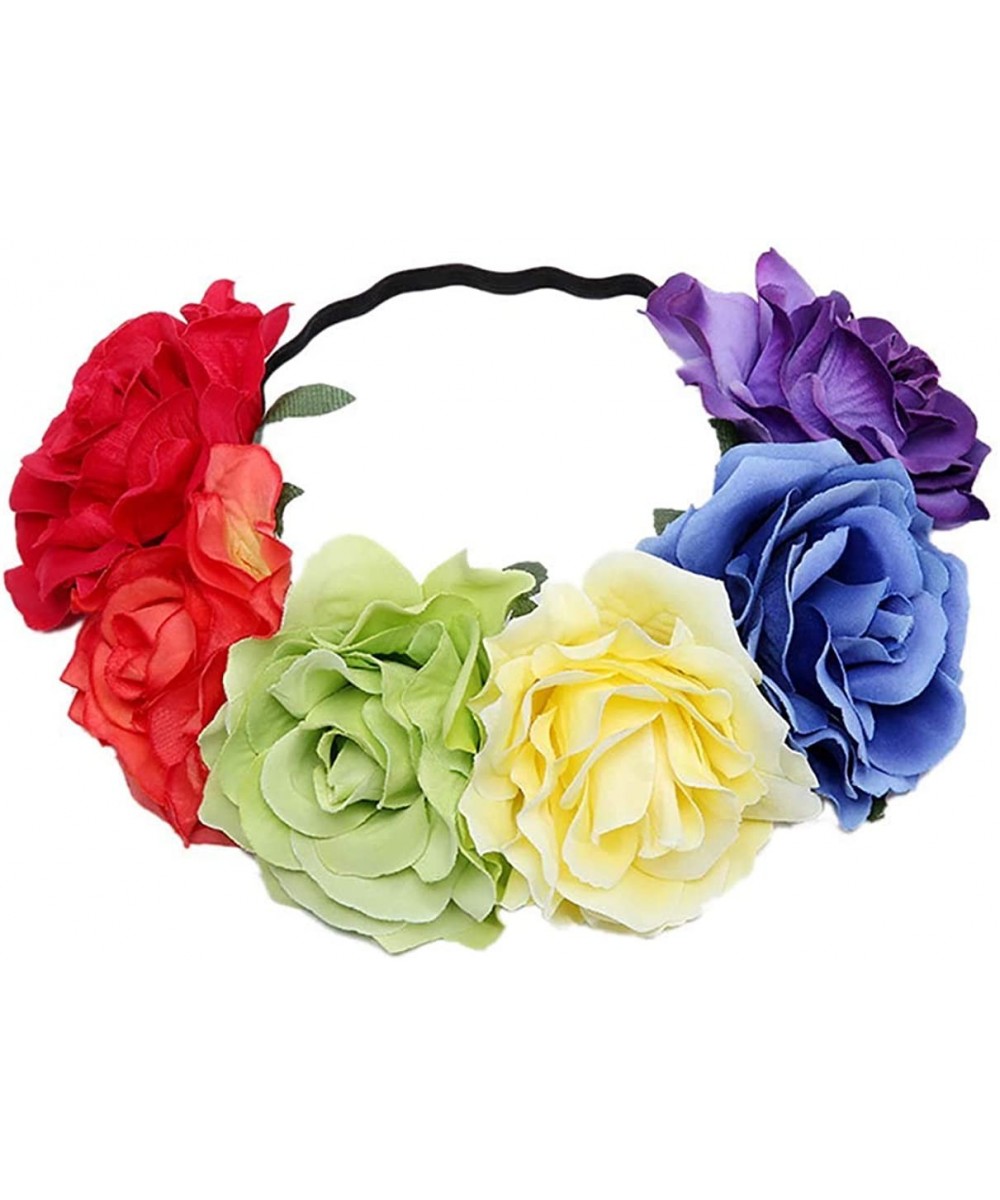 Headbands Love Fairy Bohemia Stretch Rose Flower Headband Floral Crown for Garland Party - Colorful 3 - C918WCHQGYR $15.25