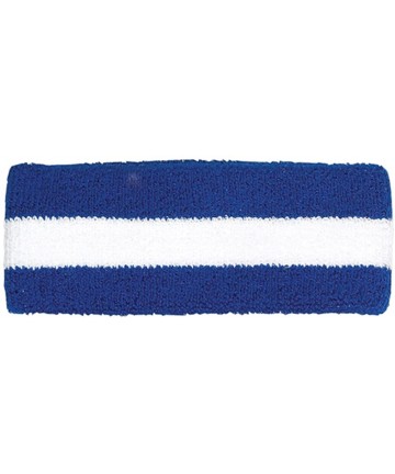 Headbands Cotton Terry Cloth Stretchy Stripe Sports Headband - Royal White - CI187GN0E8H $12.45