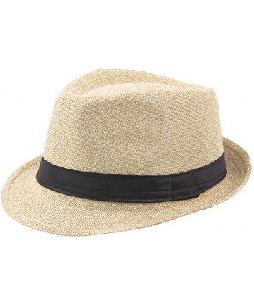 Sun Hats Men's Top Hat Wide Brim Straw Hat Foldable Roll up Hat Summer Beach Sun Protection Hat - Beige - C918Z9NNYWY $13.39