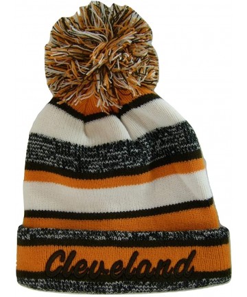 Skullies & Beanies Cleveland 4-Color Embroidered Adult Size Thick Winter Knit Pom Beanie Hat - Brown Script - C4186ZEYITT $19.87