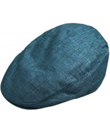 Newsboy Caps Men's Fitted 100% Linen Newsboy Ivy Flat Snap Cap hat - Denim - CY11LJ3J0SH $17.52
