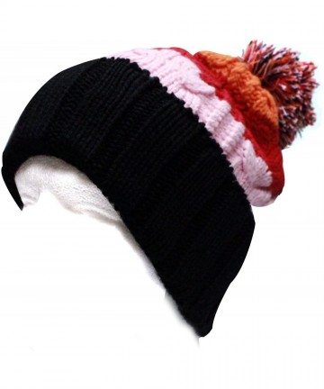 Skullies & Beanies Bold Stripe Pom Pom Knit Hat - Fushia - CH11HTWUP8B $20.00