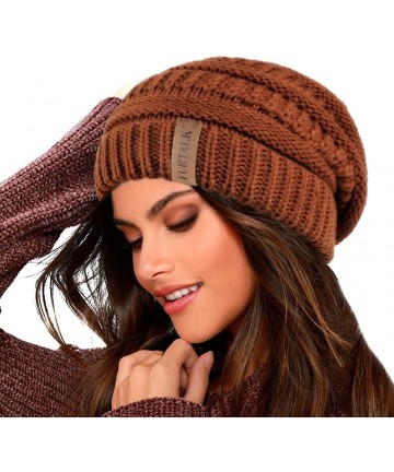 Skullies & Beanies Knit Beanie Hats for Women Men Fleece Lined Ski Skull Cap Slouchy Winter Hat - 25-cramel - CW18ZZWEEXM $19.46