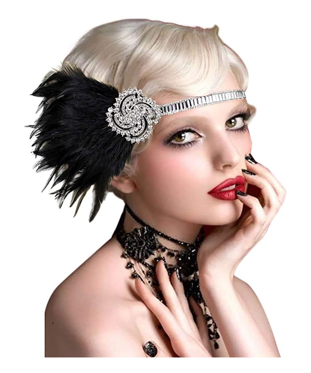 Headbands Vintage Bridal Feather Headband Great Gatsby Headpiece Gangster Ladies Elastic Hairband Jazz Dance Accessories - C5...