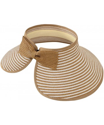 Sun Hats Womens UV Protective Floppy Sun Hat Wide Brim Beach Packable Straw Visor - Beige/White - CX1803UUQIH $18.96