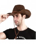 Fedoras Mens Wide Brim Straw Hat Fedora Panama Summer Beach Sun Hat UPF - B-brown - CQ18SUHHY9E $22.35