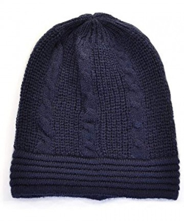 Skullies & Beanies an Unisex Fall Winter Beanie Hat Cable Knit Patterns Urban Wear Men Women - Navy Blue - CK12OBVRGNV $15.72
