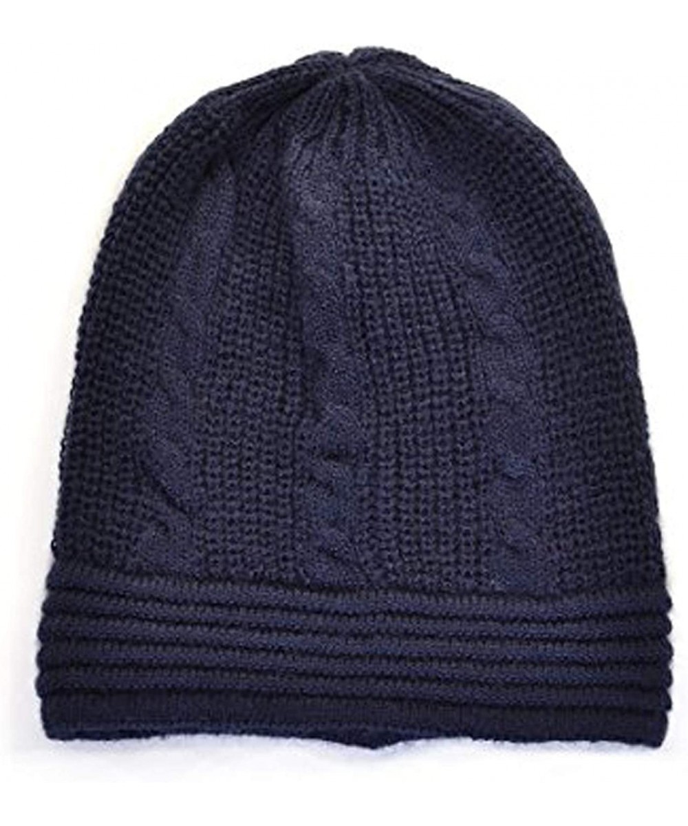 Skullies & Beanies an Unisex Fall Winter Beanie Hat Cable Knit Patterns Urban Wear Men Women - Navy Blue - CK12OBVRGNV $15.72