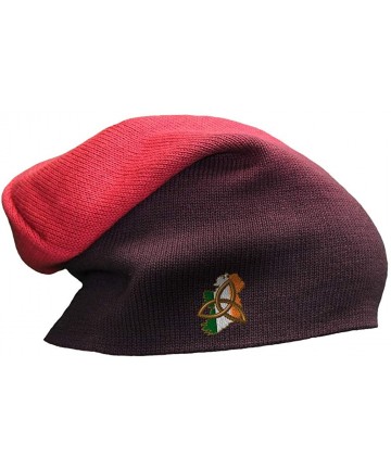 Skullies & Beanies Custom Slouchy Beanie Irish Map Flag Embroidery Skull Cap Hats for Men & Women - Red - C318A57IURY $25.72