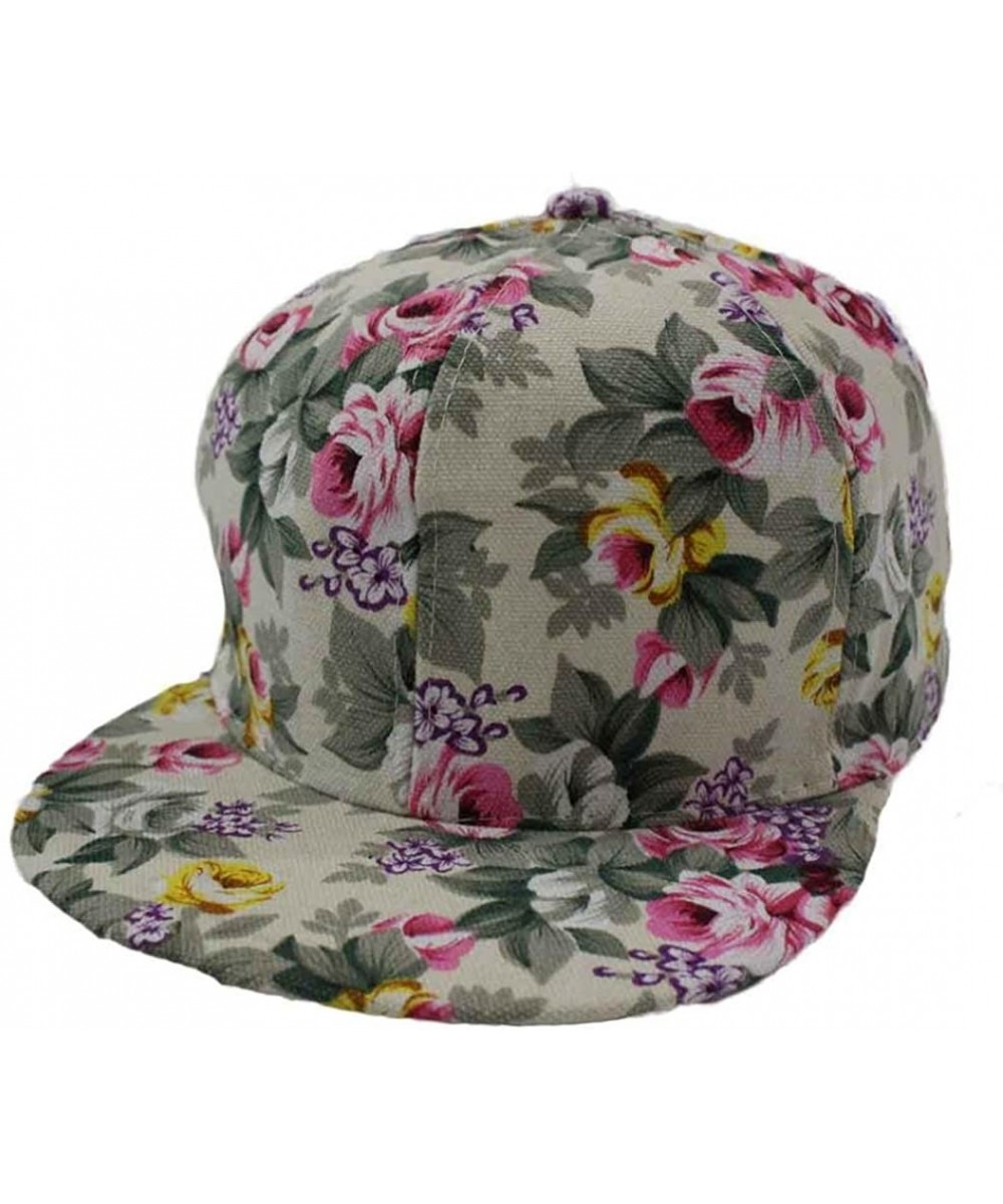 Baseball Caps Rose Flower Hip-Hop Baseball Cap Flat Snapback Hat - White - CG12HQHO34Z $13.59