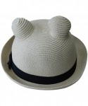 Sun Hats Women's Cute Cat Ear Round Top Bowler Straw Sun UV Summer Beach Roll-up Hat Cap - Biege - C812FK8ANOP $13.92