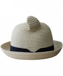 Sun Hats Women's Cute Cat Ear Round Top Bowler Straw Sun UV Summer Beach Roll-up Hat Cap - Biege - C812FK8ANOP $13.92