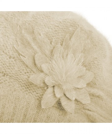 Berets Women's Winter Hat French Beret Solid Floral Decoration Knit Beanie Cap - Champagne - CH1895UIK68 $23.88