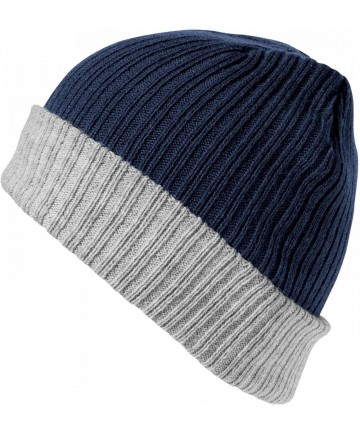 Skullies & Beanies Winter Essentials Double Layer Knitted Hat - Navy/Gray - CP12N2WI3CA $13.98