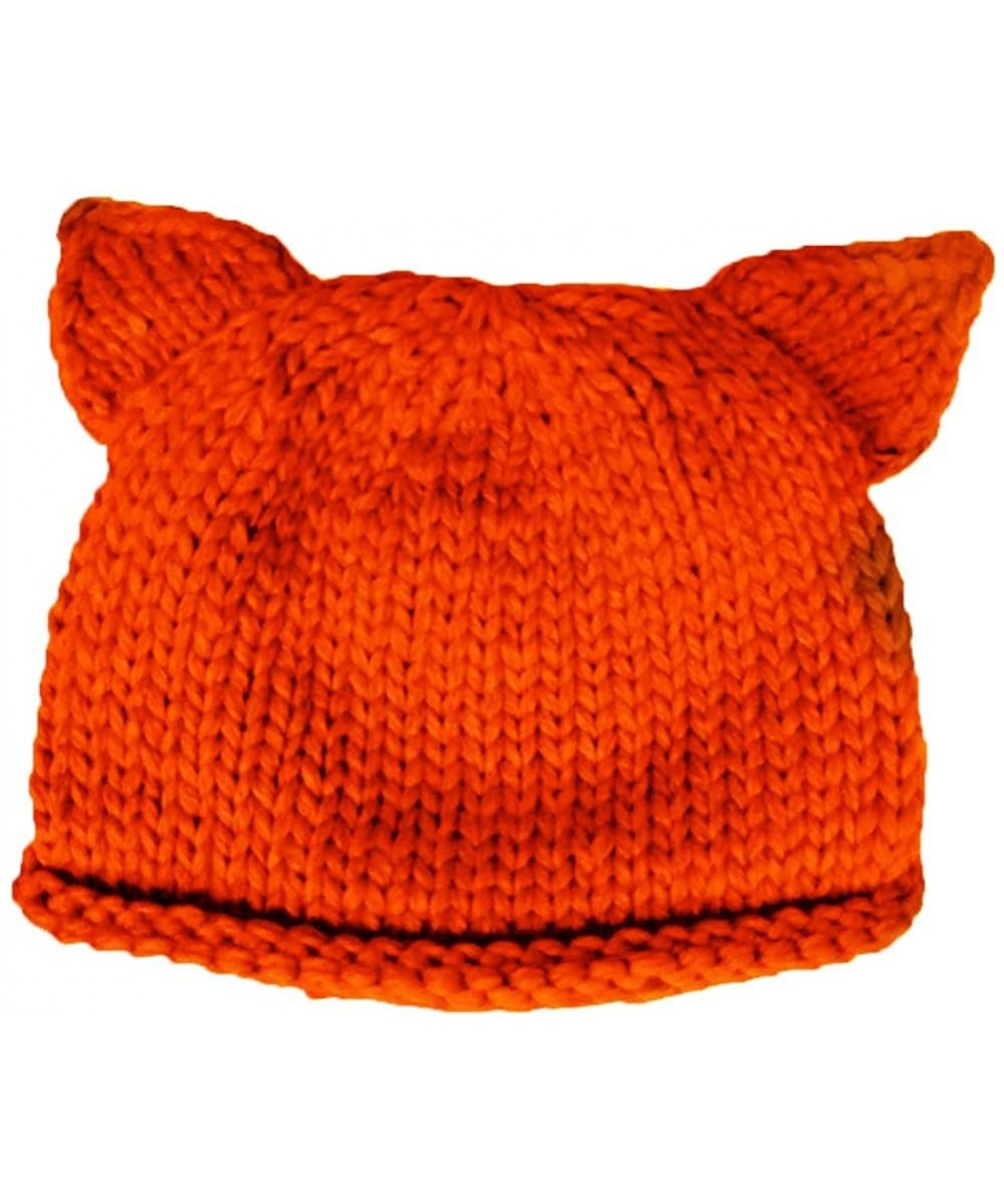 Skullies & Beanies Knit Beanie Cat Ears Cap for Baby & Kids & Pussycat Hat Women's March - Orange - C21896U97ON $15.18
