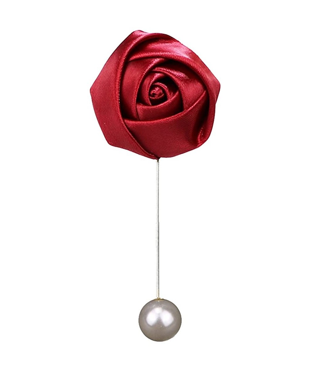 Headbands Handmade Rose Flower Brooch Boutonniere Suit Lapel Pin Wedding Party Accessories - Wine Red - C11887TW502 $17.64