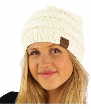 Skullies & Beanies Fleeced Fuzzy Lined Unisex Chunky Thick Warm Stretchy Beanie Hat Cap - Solid Ivory - CR18IT4K9XK $17.54
