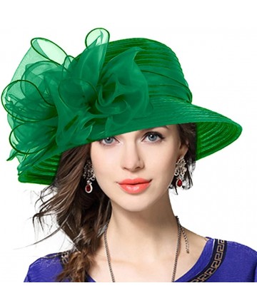 Bucket Hats Lady Derby Dress Church Cloche Hat Bow Bucket Wedding Bowler Hats - Green - C712NGDVN7B $52.89
