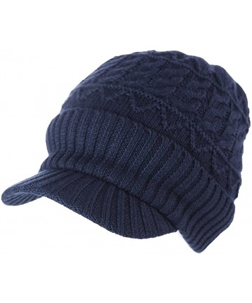 Skullies & Beanies Wool Knit Visor Beanie Winter Hat Cuff Jeep Cap Lined Soft Warm Unisex - 89502_navy - C01883K0DWQ $21.19