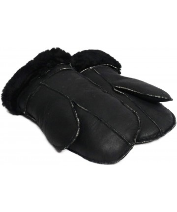 Skullies & Beanies Unisex Soft Thick 100% Sheepskin Leather Black Mittens Ideal for Winter - Black Fur - C918KSEGA00 $45.30