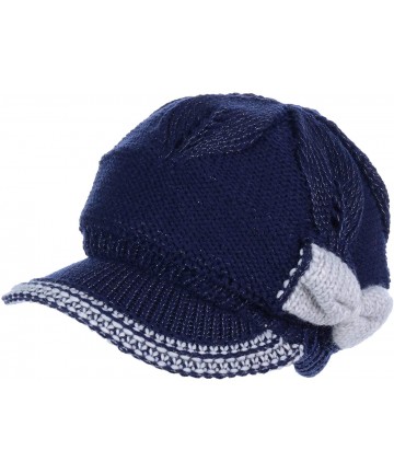 Skullies & Beanies Womens Winter Visor Cap Beanie Hat Wool Blend Lined Crochet Decoration - Navy Blue With Bow - CR12N1BXFOV ...