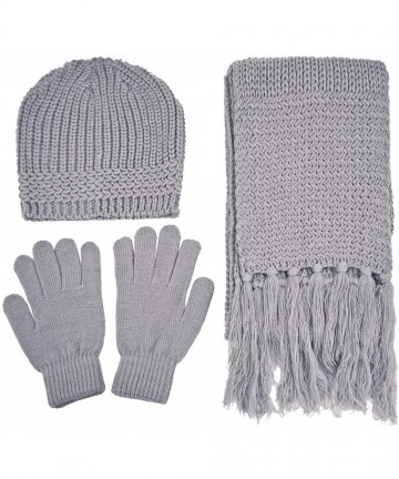 Skullies & Beanies Women's 3 Piece Winter Set - Knitted Beanie- Scarf- Gloves - Gray - CY187MA9LYI $29.53