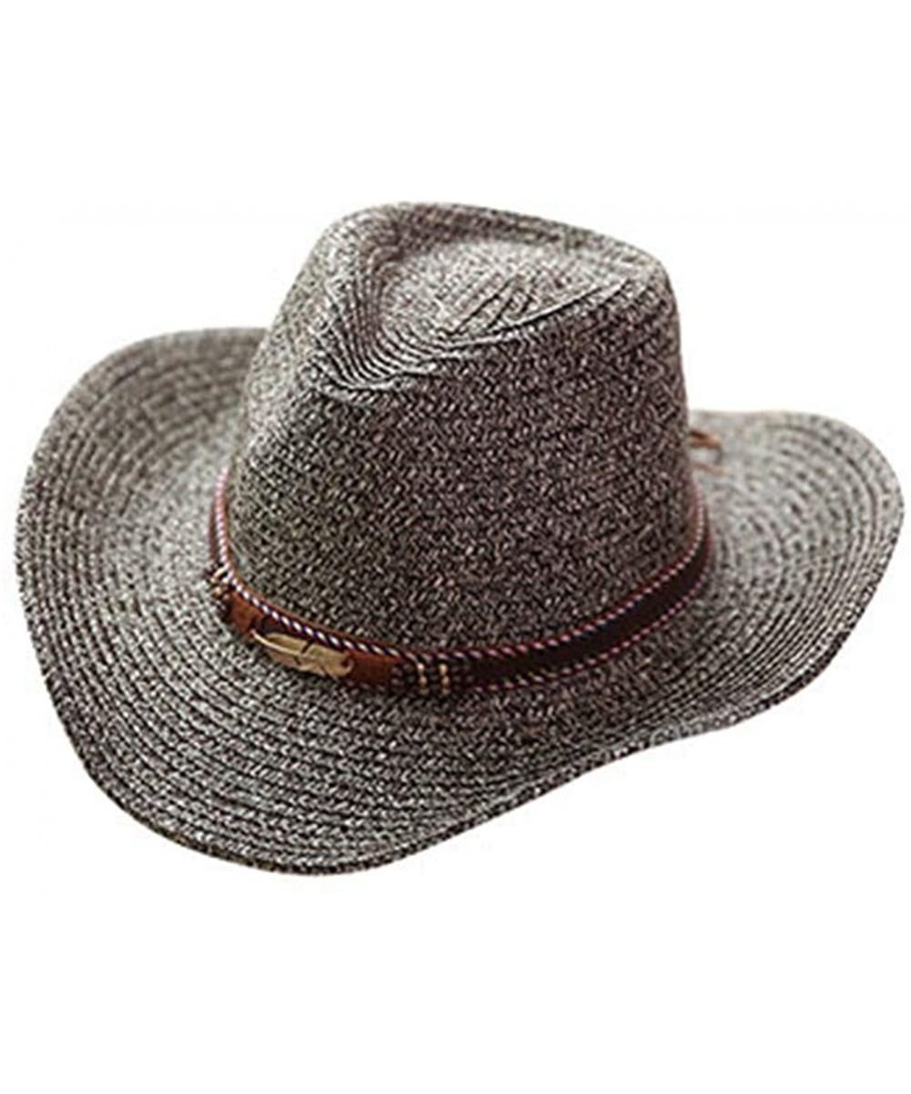 Sun Hats Women Sun Hats Straw Classical Western Cowboy Jazz Floppy Wide Brim Caps for Beach Pool Party Picnic - Brown - C818Q...