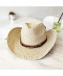 Sun Hats Women Sun Hats Straw Classical Western Cowboy Jazz Floppy Wide Brim Caps for Beach Pool Party Picnic - Brown - C818Q...