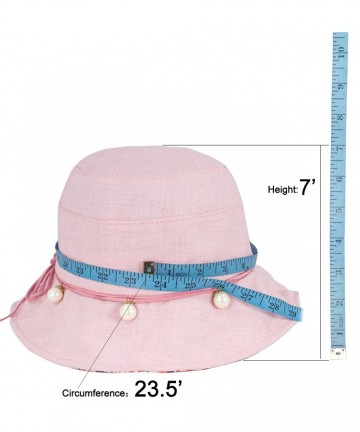 Sun Hats Women's Summer Sun Hat Pearl Drop Accented Bucket Hat - Pink - C412F7EALYJ $30.44