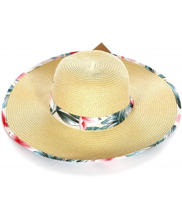 Sun Hats Summer Sun Hats for Women- Beach Hat- Straw Wide Brim Hat Floppy- Hiking Hat - Floral-beige - CG18ER5INXO $23.87