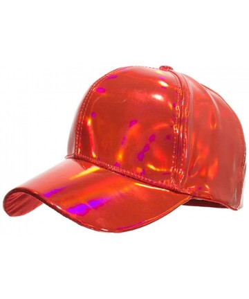 Baseball Caps Shiny Holographic Baseball Cap Laser Leather Rainbow Reflective Glossy Snapback Hats - Red - CD18H0HHYQG $21.32
