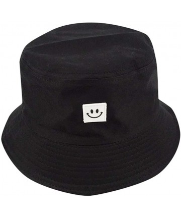 Bucket Hats Unisex Flat Fisherman Hat-Vintage Smiley Face Bucket Hip Hop Sunscreen Fishing Outdoors Cap residentD - Black - C...