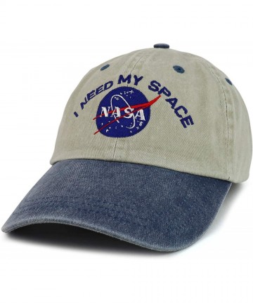 Baseball Caps NASA I Need My Space Embroidered Two Tone Pigment Dyed Cotton Cap - Beige Navy - CA12DVNZEQJ $27.68