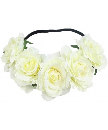 Headbands Love Fairy Bohemia Stretch Rose Flower Headband Floral Crown for Garland Party - Cream - CH18HY2Z3HL $14.79