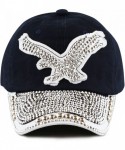 Baseball Caps Washed Cotton Shiny Bling Rhinestone Studded Eagle Cap - Navy - C412JJD7QRF $15.47
