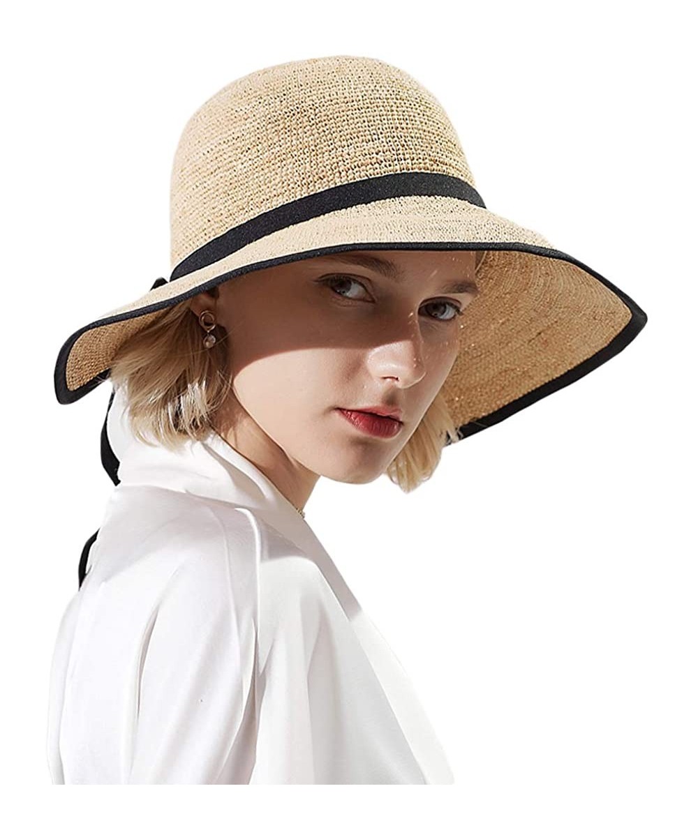 Sun Hats Womens UPF 50+ Wide Brim Panama Straw Hat Foldable Fedora Beach Sun Hat - Beige(0118) - C718QG9608R $15.10
