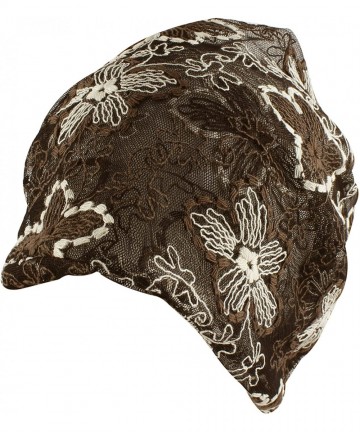 Skullies & Beanies Floral Stitched Slouchy Mesh Beanie Headband - Brown - CT11N3HBOH7 $13.34