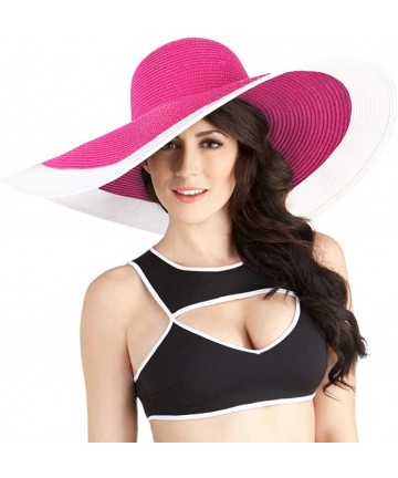 Sun Hats Noble Straw Wide Brim Hat Floppy Beach Sunhat with White Brim - Rose With White - CE1906MQDW6 $33.03