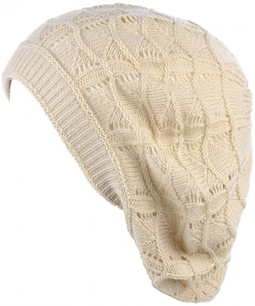 Berets Womens Knit Beanie Beret Hat Lightweight Fashion Accessory Crochet Cutouts - J019cream - C1194Y6YKU0 $25.96