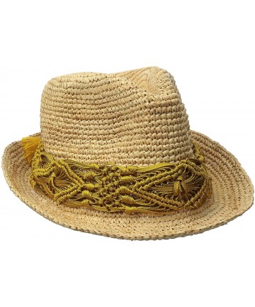 Sun Hats Women's Malia Crochet Raffia Sun Hat with Macrame Trim- Rated UPF 30 for Sun Protection - Mustard - C4128ZTAMJ7 $74.17