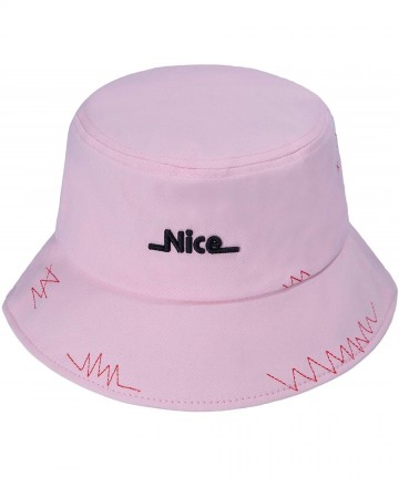 Bucket Hats Unisex Fashion Unique Word Embroidered Bucket Hat Summer Fisherman Cap for Men Women Teens - Nice Pink - C5196H99...