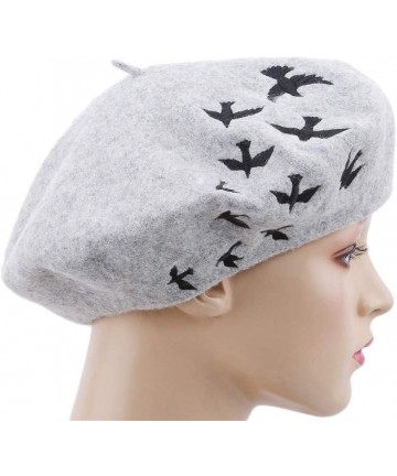 Berets Embroidered Beanie Cap Winter Warmer Berets Englandstyle Newsboy Cap for Women Girls-Gray - Gray - CY18L350AYT $15.24