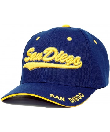Baseball Caps San Diego Embroidery Hat Adjustable City State 3D Logo Baseball Cap - Navy/ Yellow - CU18Q7ZSG0Q $17.65