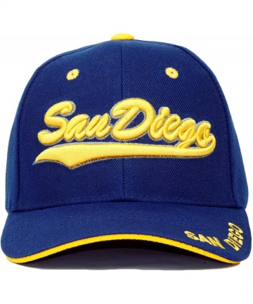 Baseball Caps San Diego Embroidery Hat Adjustable City State 3D Logo Baseball Cap - Navy/ Yellow - CU18Q7ZSG0Q $17.65