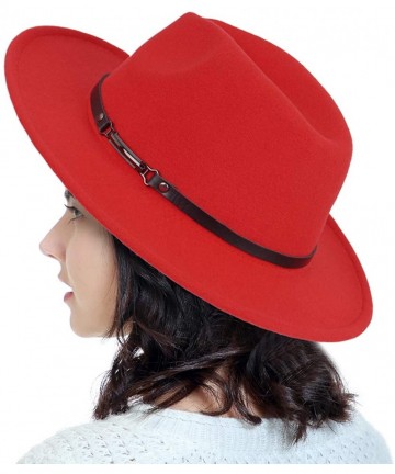 Fedoras Men & Women Classic Wide Brim Fedora Hat with Belt Buckle Wool Felt Panama Fedora M/L - A-red - C218A5W4H23 $23.64
