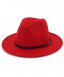 Fedoras Men & Women Classic Wide Brim Fedora Hat with Belt Buckle Wool Felt Panama Fedora M/L - A-red - C218A5W4H23 $23.64