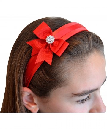 Headbands Girls Elegant Rhinestone Bow Satin Headband - Red - C711V2TLBRB $16.03