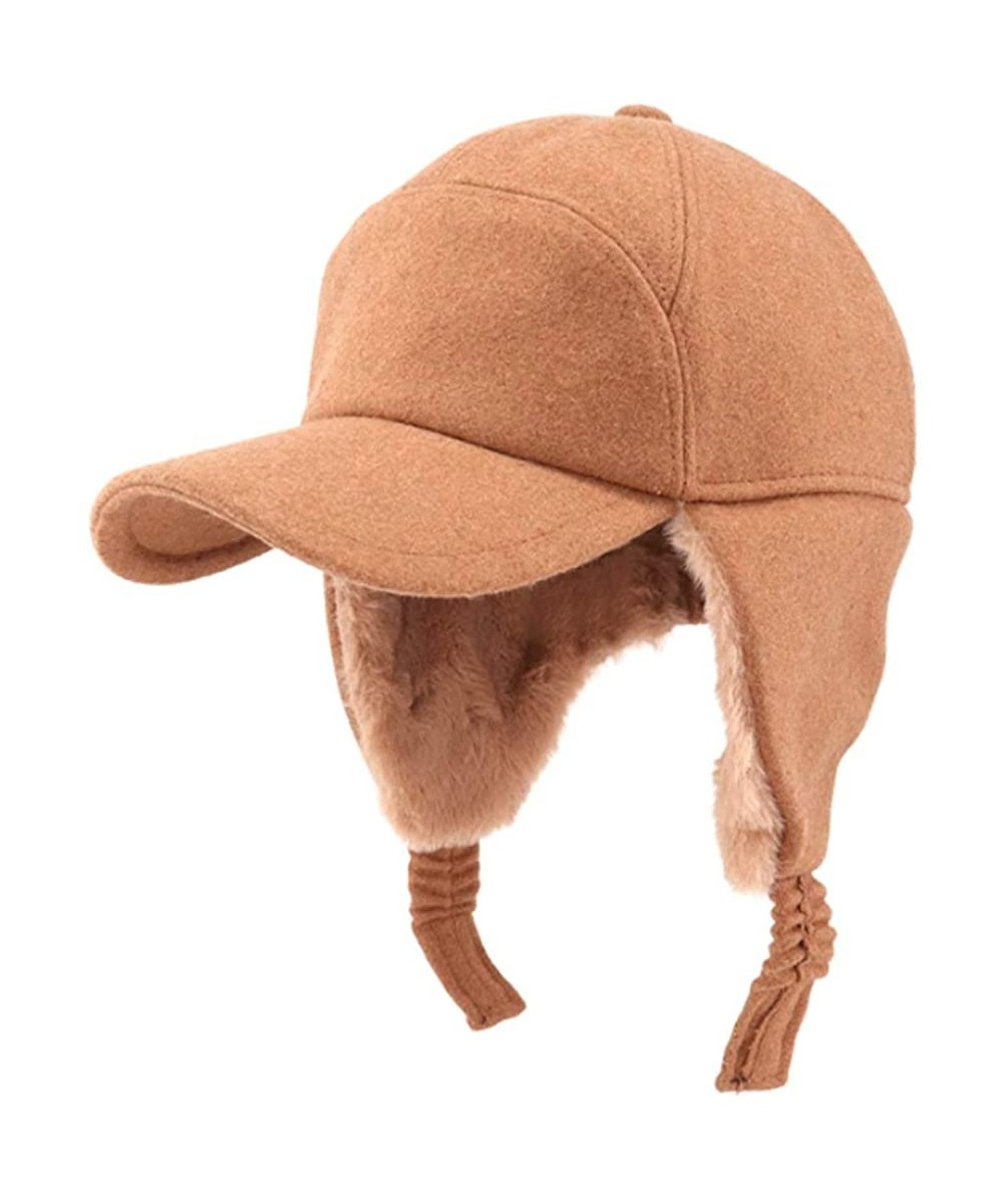 Baseball Caps Men Women Fashion Woolen Baseball Hat with Visor and Ear Flaps Winter Warm Cap - Khaki - C418NE6IUU8 $21.05
